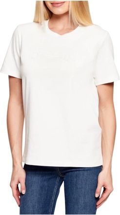 Elisabetta Franchi Jersey T-shirt met logo in reli&euml;f - Dames - T-shirts - Wit - XS - Katoen - Tops