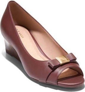 Cole Haan Go-To Malta Bow Peep Toe Wedge Pump in Mahogany Leather at Nordstrom Rack, Size 5.5