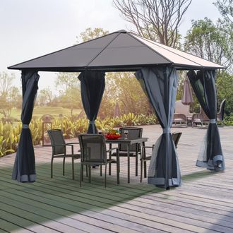 OUTSUNNY Polycarbonate Hardtop Gazebo with Aluminium Frame & Curtains in Dark Grey