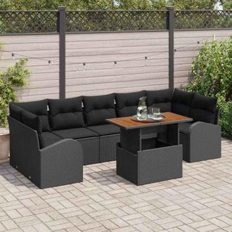 vidaXL Conjunto De Sof&aacute; De Jard&iacute;n 8 Pcs Negro 100 X 55 X 73 Cm Vidaxl