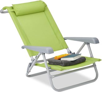 Relaxdays Relaxdays - Tumbona Plegable Con Reposacabezas, Abrebotellas, Reposabrazos Ajustable, Pl&aacute;stico, Acero, 120 Kg, Verde
