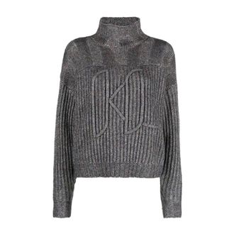 Karl Lagerfeld Logo-Geborduurde Rolkraagtrui - Dames - Coltruien - Grijs - M - Wol - Truien & Vesten