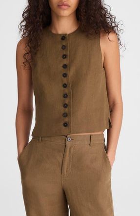 Madewell Button Front Linen Shell Top in Safari Khaki at Nordstrom, Size 12