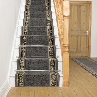Runrug Stair Runner Carpet for Staircases - Soft & Comfy, 9mm - Tribal in Grey | Size: 60 cm x 510 cm
