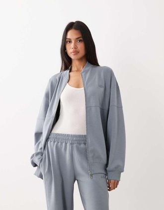 KAIIA Giacca oversize premium grigia in misto cotone interlock con zip in coordinato-Grigio
