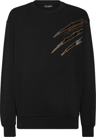 Plein Sport Cotton Sweatshirt Round Neck LS Lamina Scratch - Heren - Sportshirts - Zwart - L - Katoen - Fitness