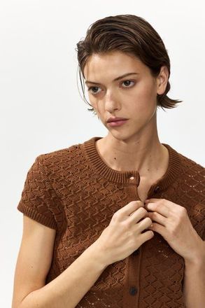 H&M Cap-sleeved Pointelle-knit Cardigan in Brown at Nordstrom, Size Xx-Small