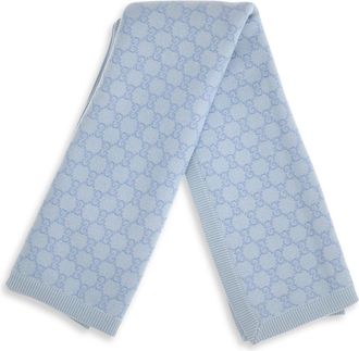 Gucci Boys Gg Monogram Wool Blanket For Baby Ivory-Sky Blue Merino Ovis Aries Scarf Ivory/sky Scarfs