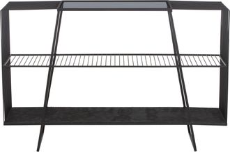 Premier Housewares Modern Three Tier Grey Glass Top Console Table with Spacious Storage, Black Console Table For Living Room