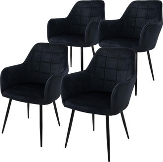 ECD Germany Ecd Germany - Juego De 4 Sillas De Comedor - Con Respaldo Y Reposabrazos - Asiento De Terciopelo Tapizado Negro- Estilo N&oacute;rdico - Con Patas De Metal -