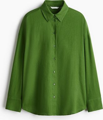 H&M Oversized Bluse aus Leinenmix - Green