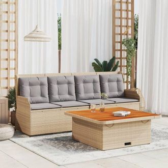 vidaXL Juego De Sof&aacute;s De Jard&iacute;n Con Cojines Beige 3 Pzas Rat&aacute;n Pe