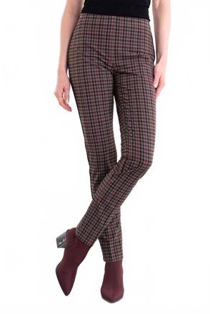 Lisette Emery Check Pattern Slim Pant In Brown Multi-Tone