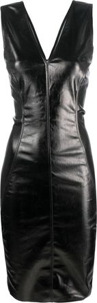 Rick Owens glossy-finish V-neck dress - women - Rubber/Cotton/Polyester - 40 - Black
