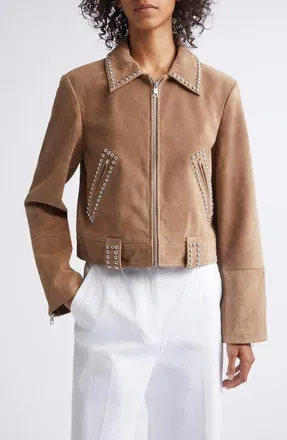 Staud Hugo Stud Detail Faux Suede Jacket in Dune at Nordstrom, Size Medium
