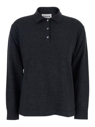 P.A.R.O.S.H. Grey Polo Shirt With Classic Collar And Long Sleeves In Wool Woman