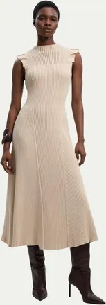 Karen Millen Pointelle Frill Sleeve Knit Midi Dress in Cream at Nordstrom, Size X-Small
