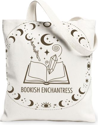 Generic Celestial Canvas Tote Bags, Star Moon Design Reusable Grocery Bags, Vintage Lightweight Washable Shoulder Strap for Travel, White, 13x15 Inch