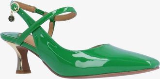 J. Rene&eacute; Maretta Pumps Womens Green Patent Square Toe Spool Heel GAL1403