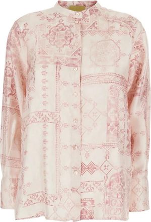 Momoni Overhemden, Dames, Roze, S, Overhemd met opstaande kraag en print