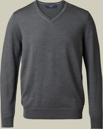 CHARLES TYRWHITT Merino V-Neck Wool Jumper - Grey Size Medium by Charles Tyrwhitt