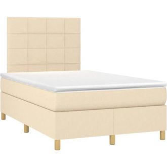 vidaXL Cama Box Spring Con Colch&oacute;n Y Luces Led Tela Crema 120x190 Cm Vidaxl