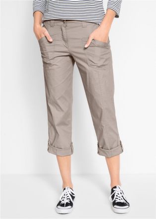 Bonprix Cargohose BONPRIX, Damen, Gr. 38, N-Gr, grau (naturstein), Web, Obermaterial: 97% Baumwolle, 3% Elasthan, unifarben, regular fit 3/4-L&auml;nge, Hosen Carg