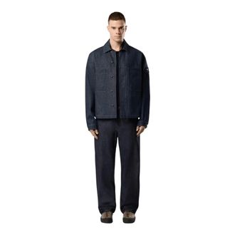 Stone Island Denim Jackets, male, Blue, Size: 2XL Raw Denim Coach Jacket