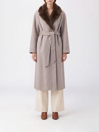 P.A.R.O.S.H. P. A.R. O.S. H. Cappotto lungo a vestaglia in lana Merino con collo in pelliccia