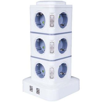 OEM Regleta Vertical Con 12 Tomas De Corriente (2500 W / 10 A) Y 4 Puertos Usb, Protector Contra Sobretensiones Para El Hogar Y La Oficina, Cable De Exten