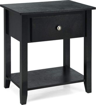 Costway Costway - Narrow Side End Table Accent Table with 1 Drawer & Open Storage Shelf & Solid Pine Wood Legs Black