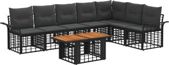 vidaXL Conjunto De Sof&aacute;s De Jard&iacute;n 8 Uds. Negro Y Gris Oscuro Vidaxl