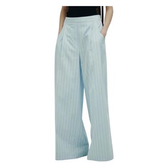 Erika Cavallini Semi Couture Wide Trousers, female, Blue, Size: M Pinstriped Pleated Trousers