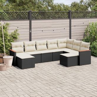 vidaXL Set De Sof&aacute;s De Jard&iacute;n 8 Piezas Y Cojines Rat&aacute;n Sint&eacute;tico Negro Vidaxl