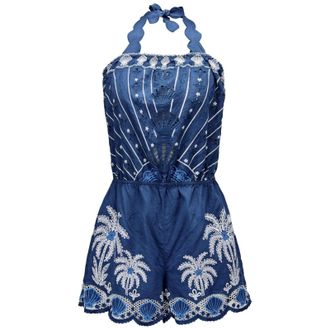Farm Rio Farm Rio Womens Sleeveless Embroidered Romper in Coast Stars