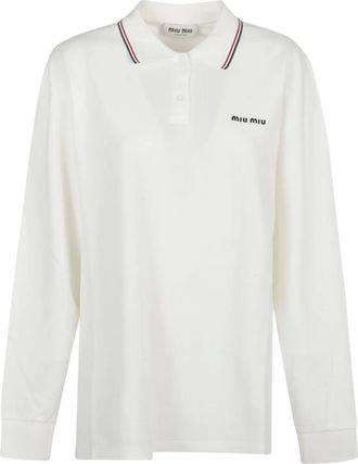 Miu Miu Polo con logo ricamato - Bianco