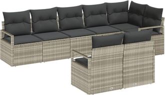 vidaXL Sofa Set with Cushion with Storage 8 pcs Light Grey Poly Rattan vidaXL