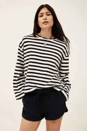 BA&SH Foley Three-Quarter Sleeve Top In Black White