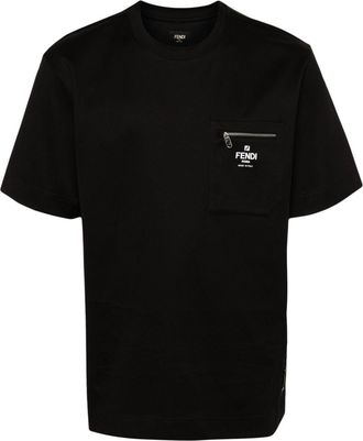 Fendi logo-print cotton T-shirt - men - Cotton - L - Black