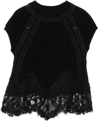 Ermanno Scervino Cashmere Kant Top - Dames - Tops zonder mouwen - Zwart - XS - Kasjmier - Tops