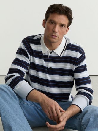 Reiss Blue Multi Rugby-stripe Half-button Jumper, Xxl