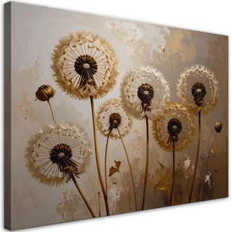 Feeby Cuadro En Lienzo, Flores De Diente De Le&oacute;n Naturaleza Beige, 120x80