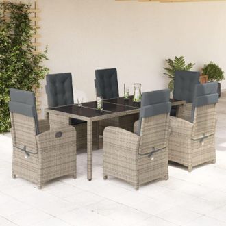 vidaXL Set Comedor Jard&iacute;n 7 Pzas Y Cojines Rat&aacute;n Sint&eacute;tico Gris Vidaxl