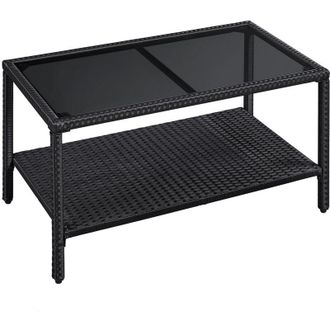 Yaheetech Homevive Mesa Del Caf&eacute; Dos Capas Para Patio Exterior Rect&aacute;ngulo Con Tapa De Cristal Templado 92x50x46 Cm Negro