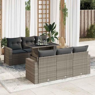 vidaXL Set De Sof&aacute;s De Jard&iacute;n 7 Pzas Con Cojines Rat&aacute;n Sint&eacute;tico Gris Vidaxl