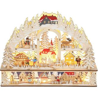 OEM Pueblo Navide&ntilde;o Iluminado Con 20 Led, Pueblo Navide&ntilde;o Animado En Un Arco, Funciona Con Pilas, 45 X 10 X 35 Cm, Madera Natural -crezuo