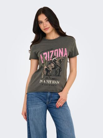 Only Rundhalsshirt ONLY ONLLUCY REG S/S TOP JRS NOOS, Damen, Gr. XL, magnet print:texana arizona, Single Jersey, Obermaterial: 100% Baumwolle, bedruckt, re