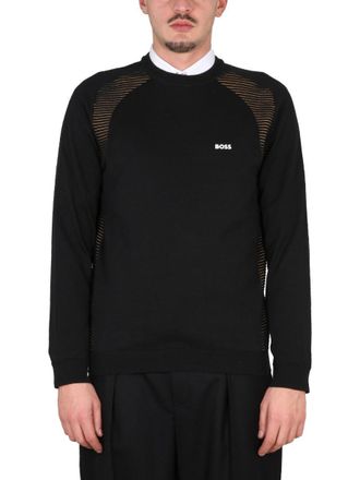 BOSS Black Sheer Striped Panel Cotton Sweatshirt