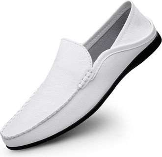 Generic Mens Casual Soft Comfort Leather Driving Penny Loafers Moccasins Slip-On Dress Loafers for Everyday Wear (White,6.5)