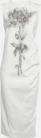 Sportmax White Floral Print Denim Midi Dress